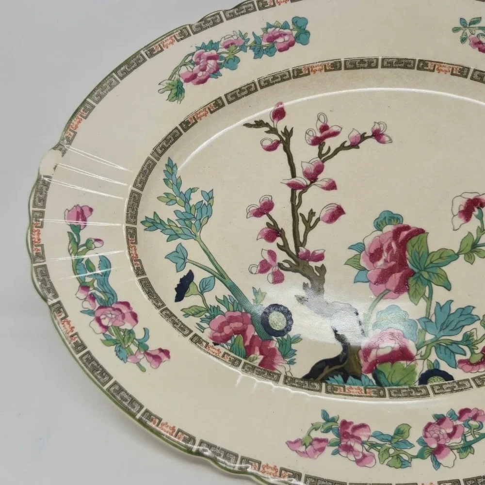 Vintage Myott Staffordshire England Floral Tree Oval Platter 14.75